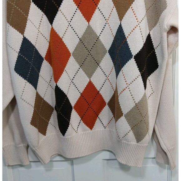 Vintage Woods & Gray Argyle Sweater Men's L Beige Orange Brown Size L Preppy - Picture 4 of 14